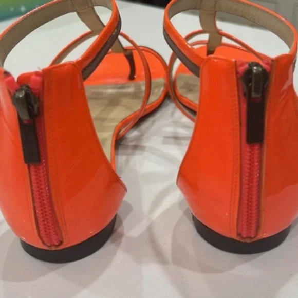 Jimmy Choo ‘Tabitha’ T-Strap Sandal Size 8.5US/ 39EU Neon Flame/Anthracite - Picture 6 of 8
